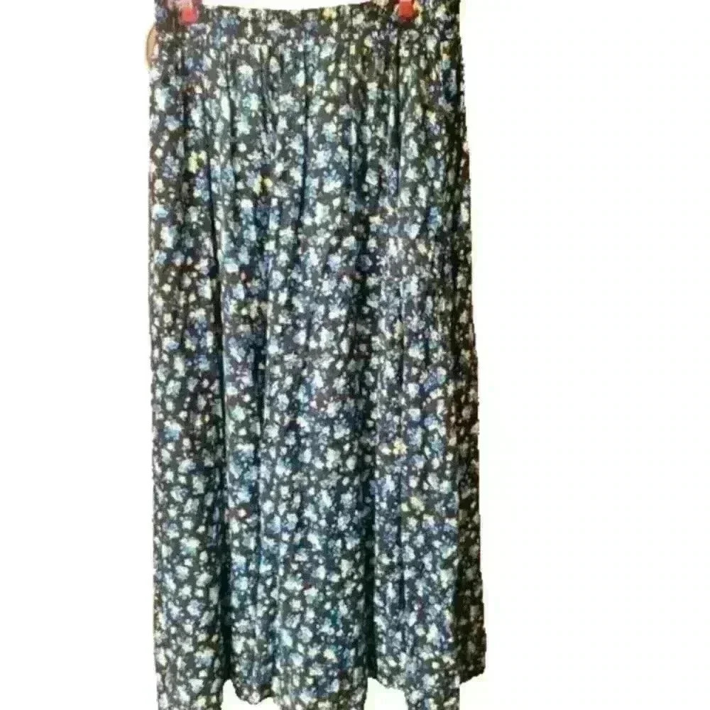 Vintage Renee's Adam's Maxi black floral skirt elastic waist sz 12